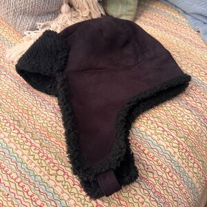 Ralph Lauren Polo Jeans Black Shearling Trapper Hat cotton/polyester